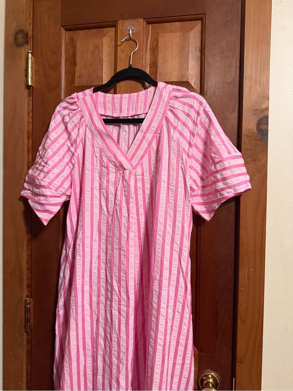Pink Striped Women's V-Neck Maxi Dress